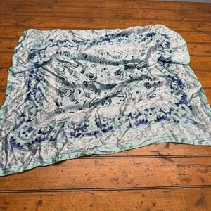 A & D Ties Silk Scarf Paisley‎ Floral Print Aqua Blue Purple Made in Italy